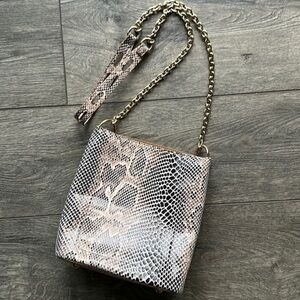 Sondra Roberts Squared bag faux snakeskin leather browns blacks gold chain